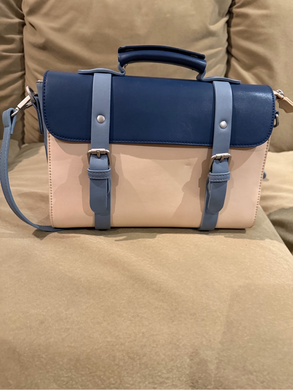 Pixie Mood Chic Two-Tone Satchel Bag in Navy and Blush